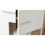 Meblościanka do kącika telewizyjnego, do salonu, z oświetleniem LED i frontami w połysku - KASHMIR Biały połysk / Dąb Monument