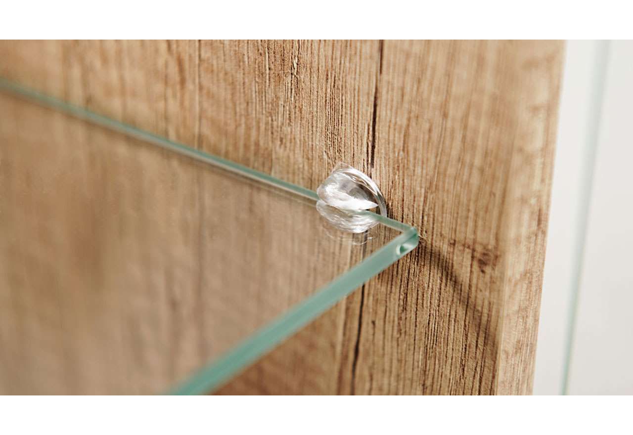 Meblościanka do kącika telewizyjnego, do salonu, z oświetleniem LED i frontami w połysku - KASHMIR Biały połysk / Dąb Monument