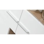 Meblościanka do kącika telewizyjnego, do salonu, z oświetleniem LED i frontami w połysku - KASHMIR Biały połysk / Dąb Monument