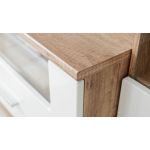 Meblościanka do kącika telewizyjnego, do salonu, z oświetleniem LED i frontami w połysku - KASHMIR Biały połysk / Dąb Monument