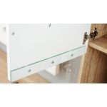 Meblościanka do kącika telewizyjnego, do salonu, z oświetleniem LED i frontami w połysku - KASHMIR Biały połysk / Dąb Monument