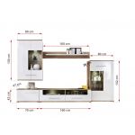 Meblościanka do kącika telewizyjnego, do salonu, z oświetleniem LED i frontami w połysku - KASHMIR Biały połysk / Dąb Monument