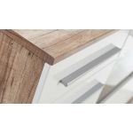 Meblościanka do kącika telewizyjnego, do salonu, z oświetleniem LED i frontami w połysku - KASHMIR Biały połysk / Dąb Monument