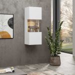 Elegancka witryna wisząca do pokoju i salonu z opcją LED, uniwersalna - AVOLA Biały / Biały - dąb wotan