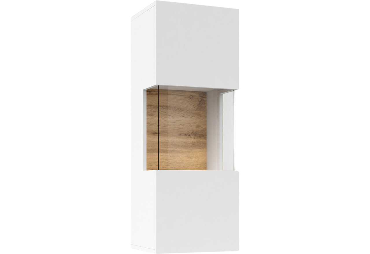Elegancka witryna wisząca do pokoju i salonu z opcją LED, uniwersalna - AVOLA Biały / Biały - dąb wotan