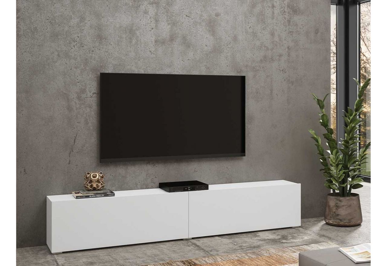 Uniwersalna szafka RTV 180 cm w minimalistycznym stylu - AVOLA Biały / Biały - dąb wotan