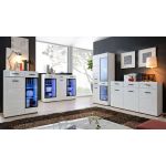 Przeszklona komoda 150 cm z szufladą i czarnymi uchwytami do salonu - LIGHT HB Biały połysk / Biały mat