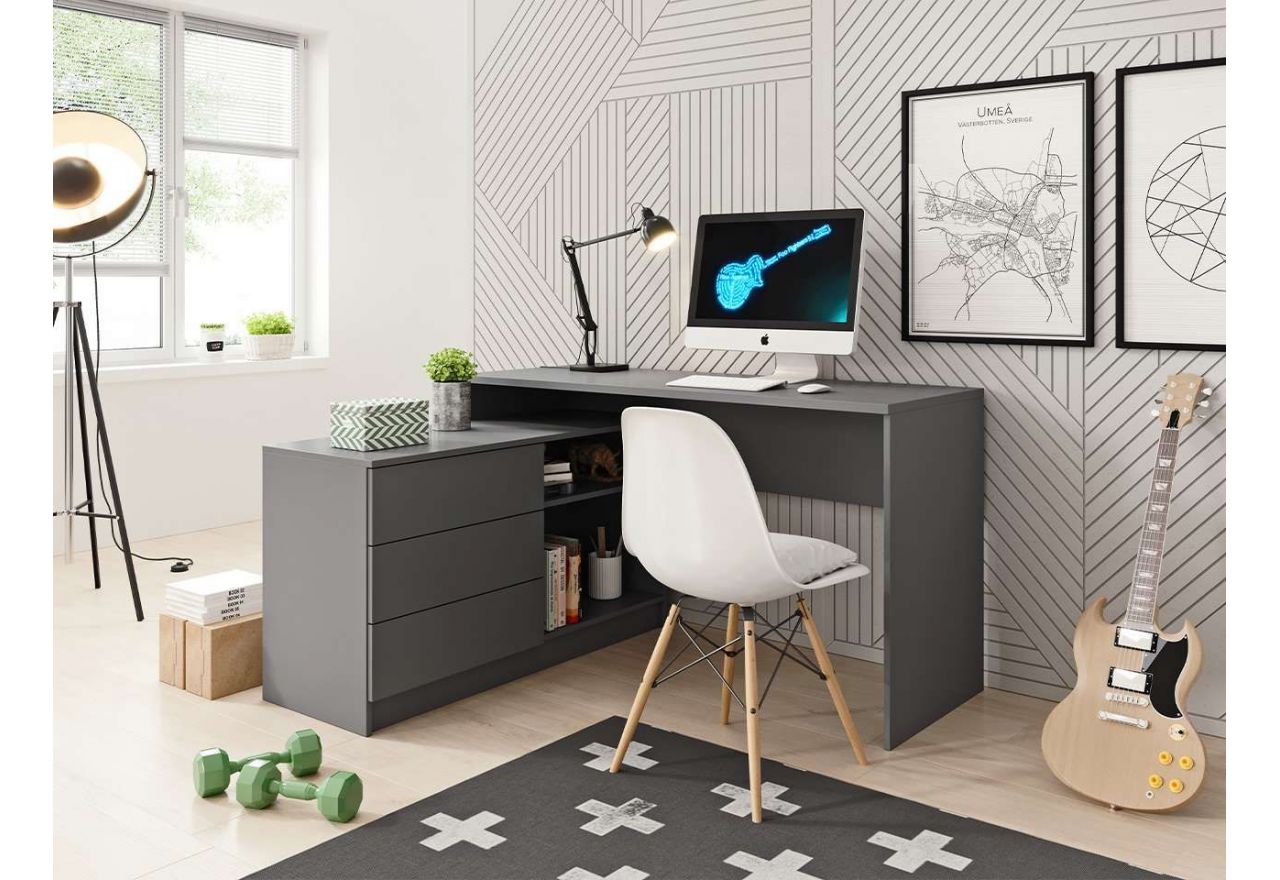 Uniwersalne biurko w nowoczesnym stylu do pokoju młodzieżowego i biura - TINEO / Szary Grafit