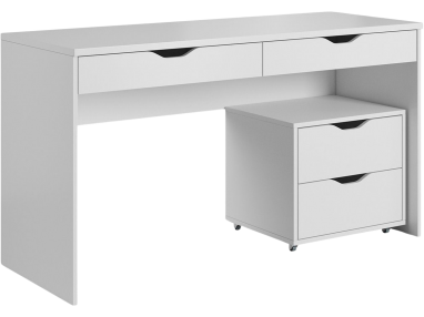 Jednoosobowe biurko w nowoczesnym stylu z mobilnym kontenerkiem - VISBY / Biały