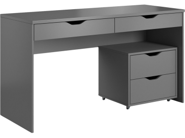 Praktyczne i funkcjonalne biurko z kontenerkiem na kółkach do pokoju - VISBY / Szary Grafit