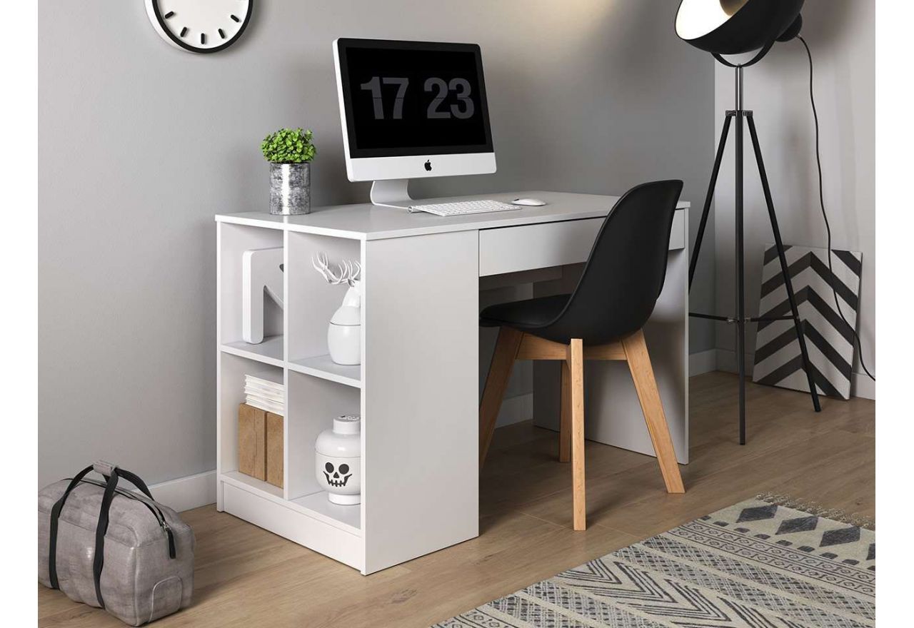 Uniwersalne biurko w nowoczesnym stylu z szufladą i półkami - MATIAS / Biały