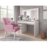 Eleganckie, praktyczne biurko, toaletka z lustrem LED do pokoju i sypialni - SUSANA / Biały połysk