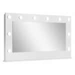 Eleganckie, praktyczne biurko, toaletka z lustrem LED do pokoju i sypialni - SUSANA / Biały połysk