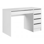 Eleganckie, praktyczne biurko, toaletka z lustrem LED do pokoju i sypialni - SUSANA / Biały połysk