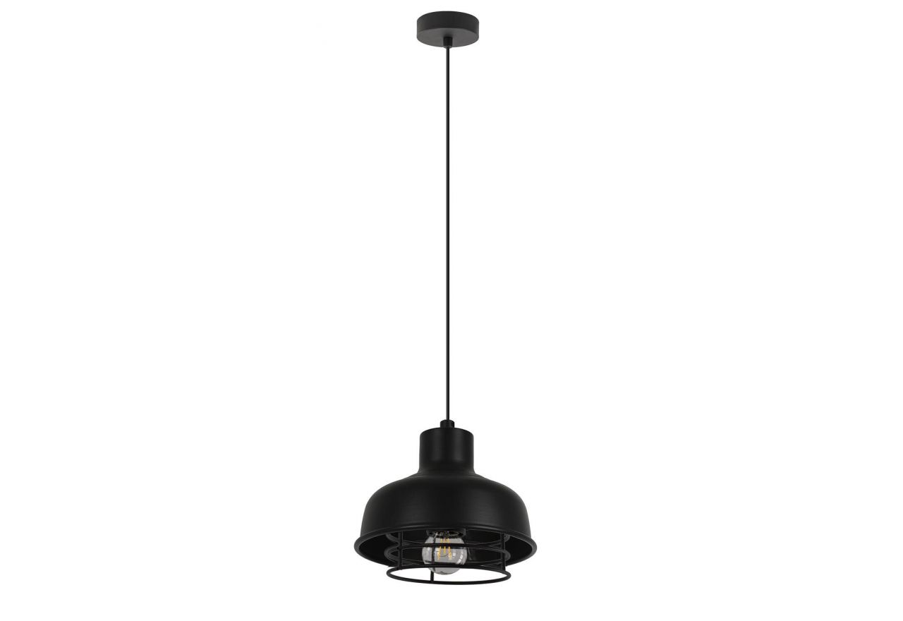 Designerska czarna lampa wisząca RANCO z wewnętrznym drucianym i zewnętrznym metalowym kloszem