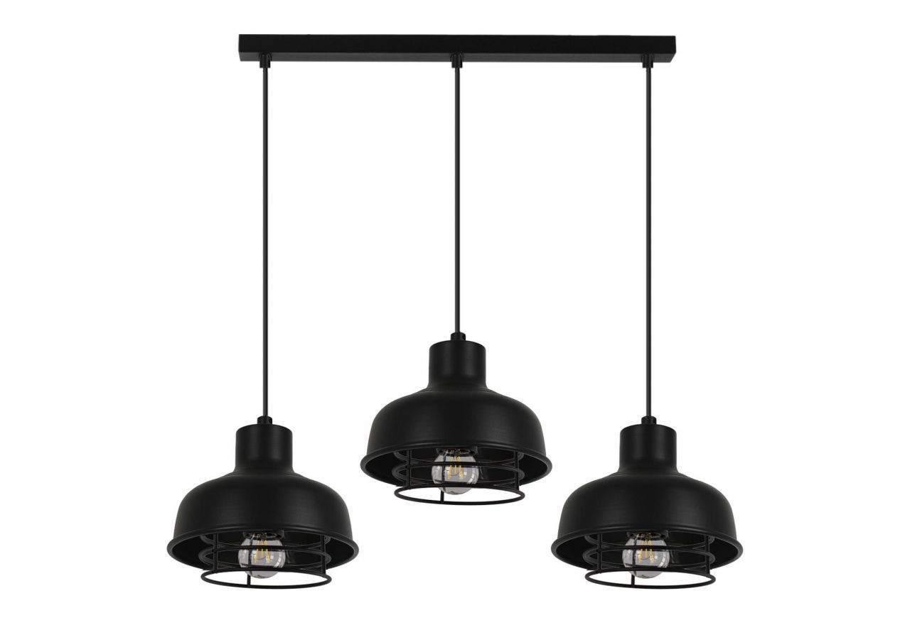 Czarna lampa loftowa RANCO z podwójnym metalowo-drucianym kloszem