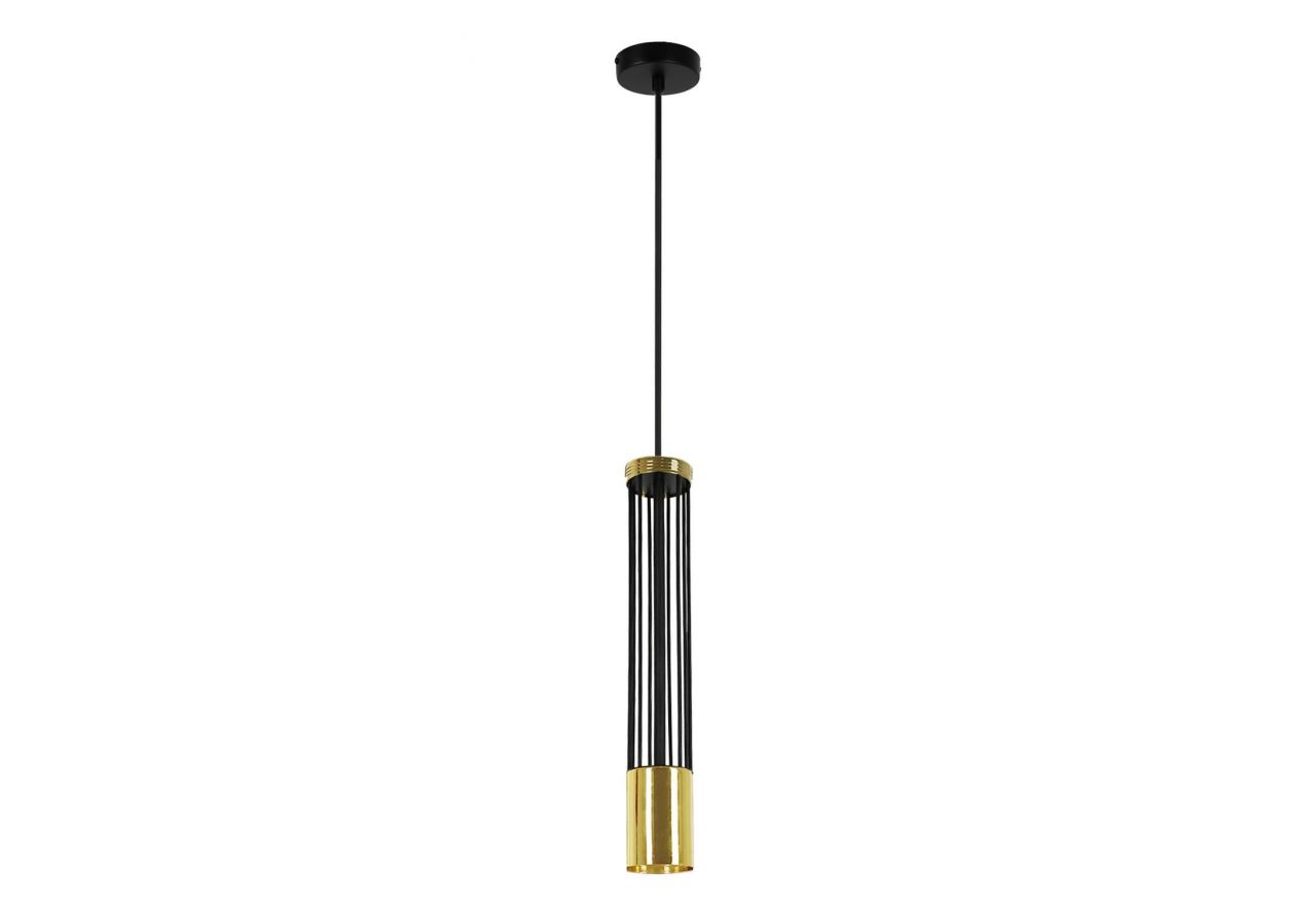Lampa wisząca pojedyncza w czarno-złotej ażurowej tubie RAMONDO loftowa
