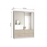 Dwudrzwiowa szafa przesuwna z szufladami 120 cm z lustrem na frontach, do sypialni - ABRA Biały / Dąb Sonoma