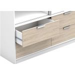 Dwudrzwiowa szafa przesuwna z szufladami 120 cm z lustrem na frontach, do sypialni - ABRA Biały / Dąb Sonoma