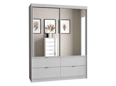 Biała, przesuwna szafa z lustrem 120 cm z szufladami do sypialni - ABRA