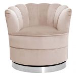 Elegancki fotel obrotowy typu muszelka SILVANO w beżowej tapicerce i na srebrnej podstawie