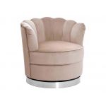 Elegancki fotel obrotowy typu muszelka SILVANO w beżowej tapicerce i na srebrnej podstawie
