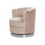 Elegancki fotel obrotowy typu muszelka SILVANO w beżowej tapicerce i na srebrnej podstawie