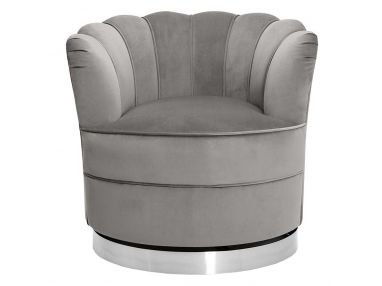 Designerski fotel muszelkowy SILVANO szary na srebrnej obrotowej podstawie