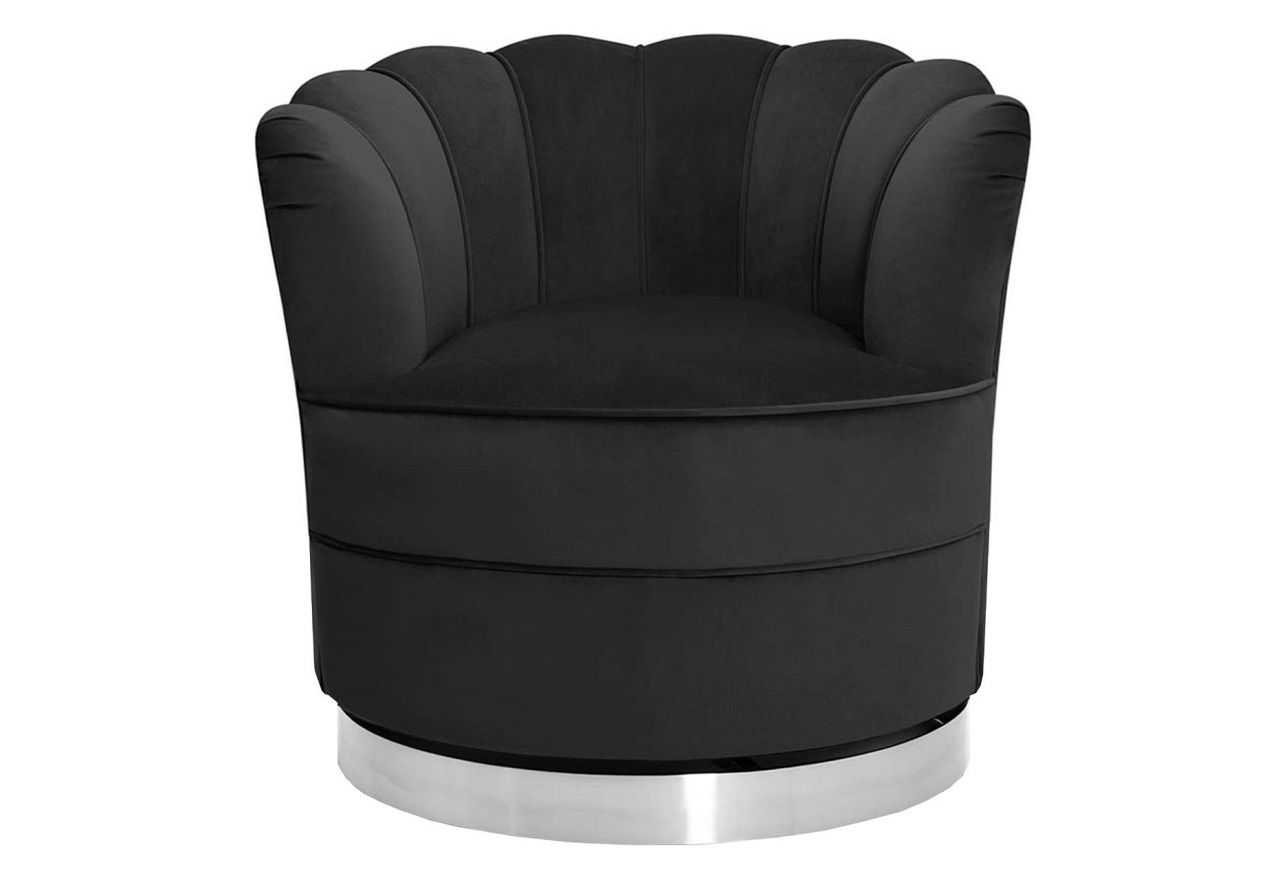 Czarny fotel obrotowy typu muszelka SILVANO z fantazyjnym oparciem i srebrną podstawą