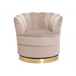 Designerski beżowo-złoty fotel muszelka w stylu glamour do nowoczesnego salonu SILVANO obrotowy