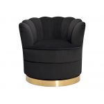 Stylowy fotel glamour muszelkowy SILVANO czarny ze złotą obrotową podstawą