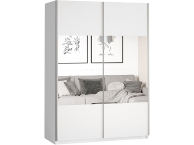 Praktyczna przesuwna szafa dwudrzwiowa 120 cm z lustrem do sypialni, garderoby - JOTA Biały - Lustra / Biały