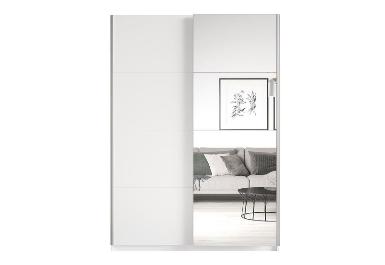 Dwudrzwiowa szafa przesuwna 150 cm z lustrami do sypialni, garderoby - JOTA Biały - Lustra / Biały