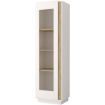 Biała stojąca witryna do salonu, z dekorem drewna - ESPEN Biały mat / Dąb Artisan