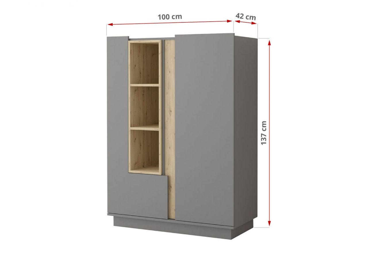 Szary zestaw mebli do salonu, komplet 6 brył do pokoju - ESPEN Szary mat / Dąb Artisan