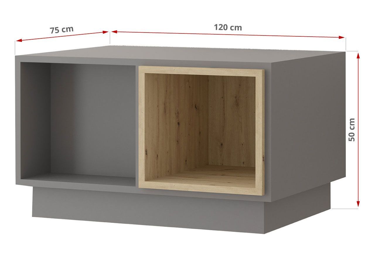 Szary zestaw mebli do salonu, komplet 6 brył do pokoju - ESPEN Szary mat / Dąb Artisan