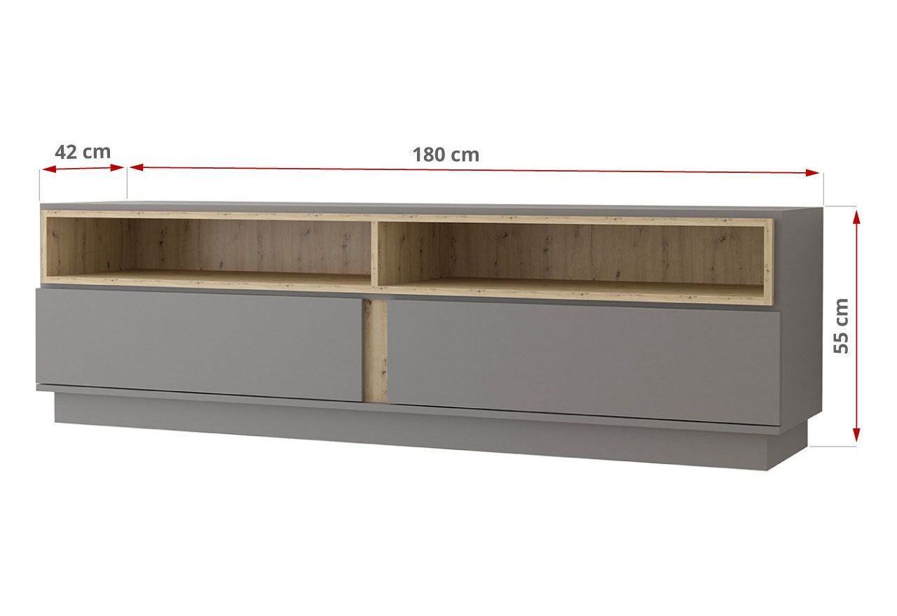 Szary zestaw mebli do salonu, komplet 6 brył do pokoju - ESPEN Szary mat / Dąb Artisan