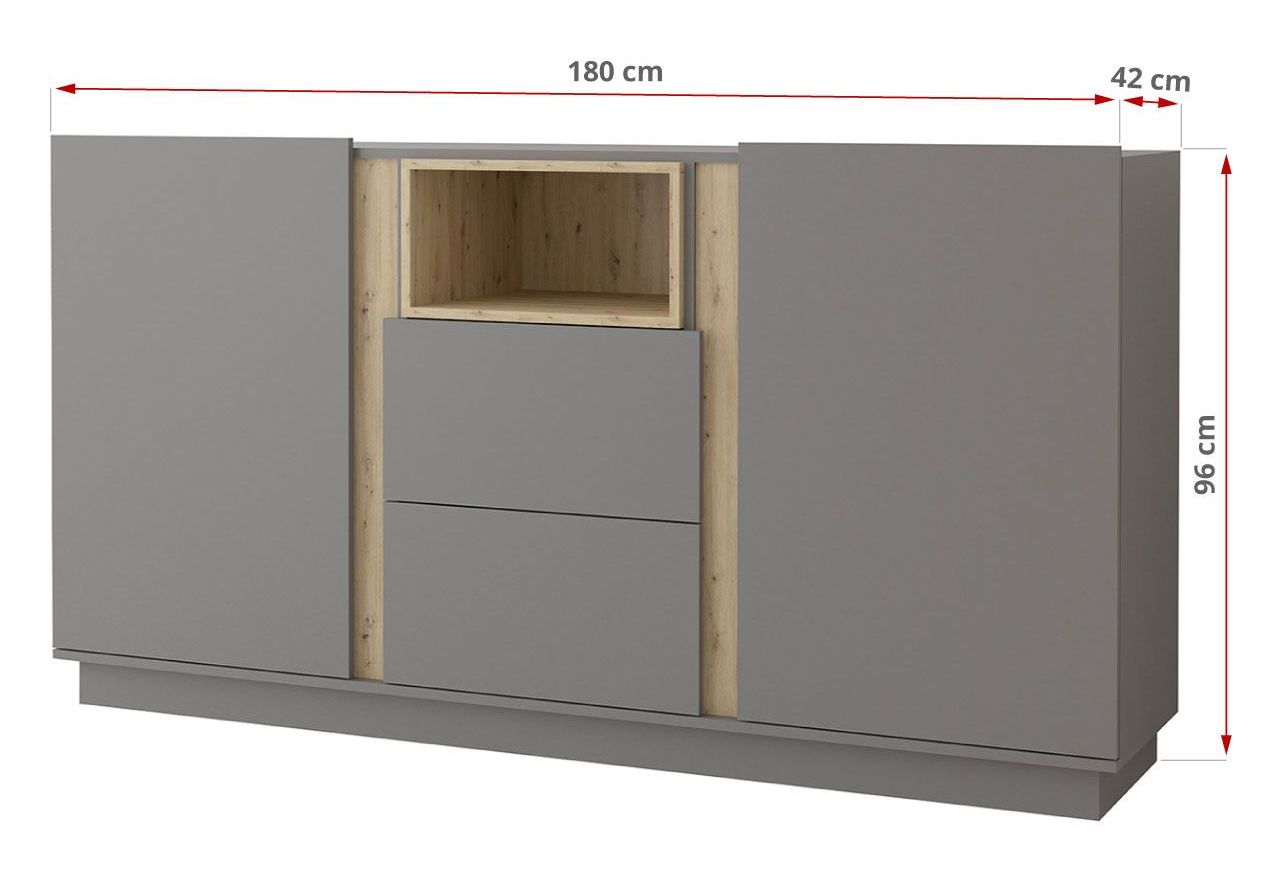 Szary zestaw mebli do salonu, komplet 6 brył do pokoju - ESPEN Szary mat / Dąb Artisan