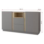 Szary zestaw mebli do salonu, komplet 6 brył do pokoju - ESPEN Szary mat / Dąb Artisan