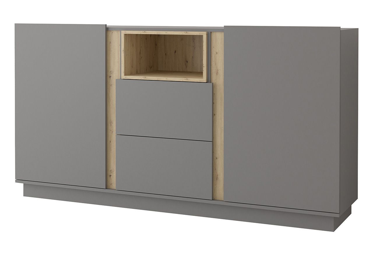 Szary zestaw mebli do salonu, komplet 6 brył do pokoju - ESPEN Szary mat / Dąb Artisan