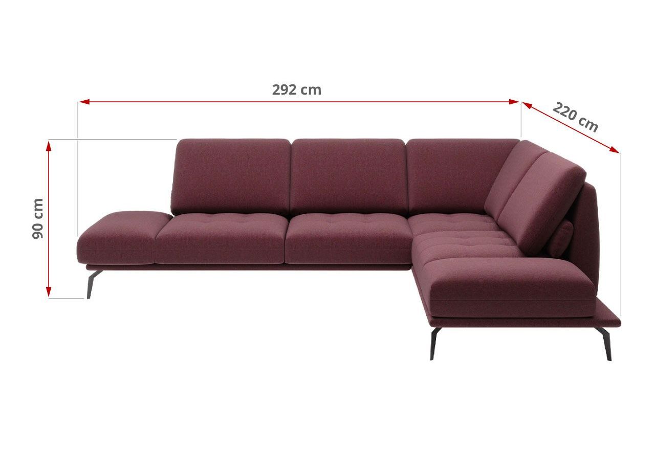 Komfortowy narożnik wolnostojący FIUME z regulowanym oparciem oraz obrotowym siedziskiem