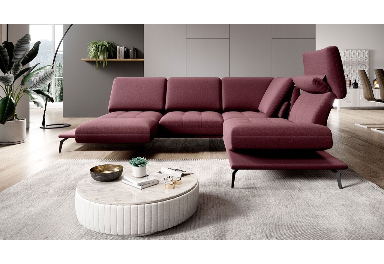 Komfortowy narożnik wolnostojący FIUME z regulowanym oparciem oraz obrotowym siedziskiem