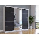 Stylowa, biało-czarna szafa przesuwna 250 cm z lustrem i szprosami do sypialni i pokoju - STERLI Biały mat / Czarny mat