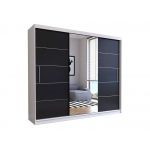 Stylowa, biało-czarna szafa przesuwna 250 cm z lustrem i szprosami do sypialni i pokoju - STERLI Biały mat / Czarny mat