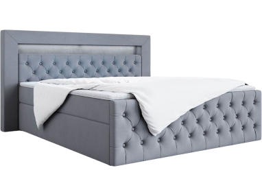 Duże łóżko kontynentalne 180x200 w modnym stylu z oświetleniem LED - GOLD 9 / Casablanca 20573 - szary