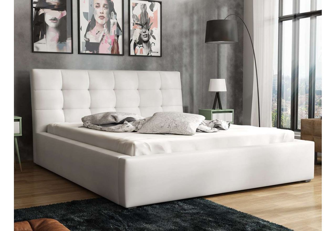 Eleganckie łóżko tapicerowane z pikowanym zagłówkiem - DREAM