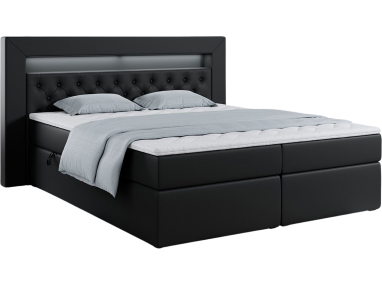 Nowoczesne łóżko kontynentalne 120x200, podwójne z oświetleniem LED - GOLD 6 / Madryt 9100 - czarna ecoskóra
