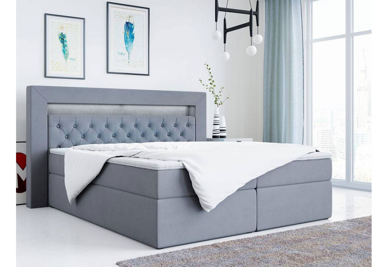 Podwójne łóżko 180x200 w nowoczesnym stylu do sypialni z pojemnikiem na pościel - GOLD 6 / Casablanca 2314 - szary