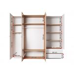 Nowoczesna szafa uchylna 230 cm, czterodrzwiowa z lustrem do sypialni - VITUALO / Biały Mat / Dąb Craft Złoty