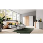 Nowoczesna szafa uchylna 230 cm, czterodrzwiowa z lustrem do sypialni - VITUALO / Biały Mat / Dąb Craft Złoty